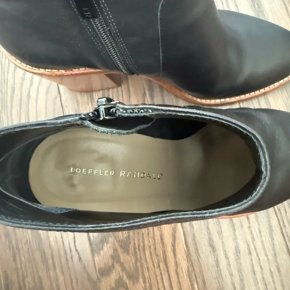 Loeffler Randall Leather Stacked Heel Side Zip Ankle Boots Size 8.5